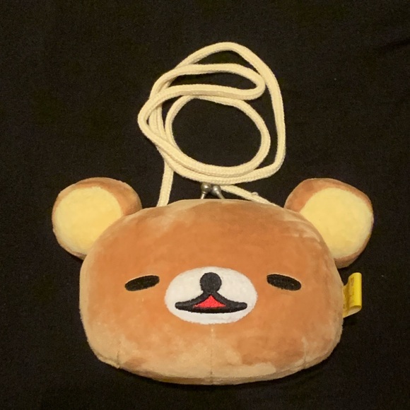 NWOT Rilakkuma Plush Head Kisslock Coin Purse Lanyard Bag from Japan - Picture 1 of 4
